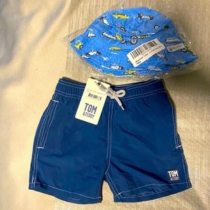Tom & Teddy Boys Bathing Suit Trunks with back pocket NWT COMES WITH FREE HAT!